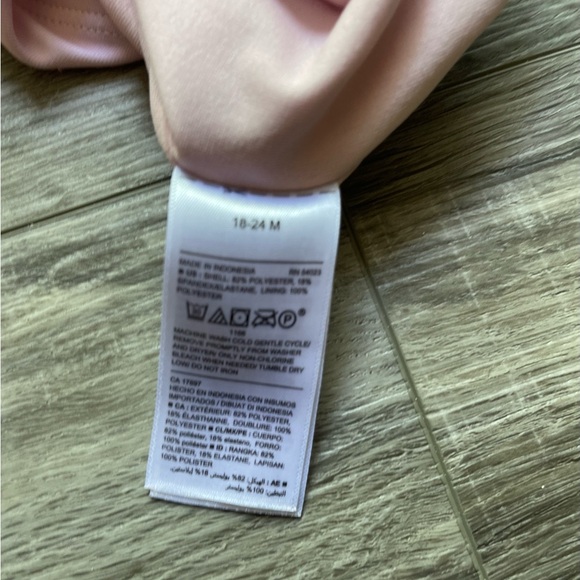 18-24 pink one piece swimsuit. old Navy. Sunglasses pattern. “Just happy” - Picture 5 of 7